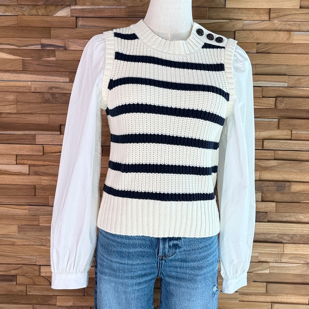 Rails| Bambi Sweater Vest w/Contrasting Sleeves| Ivory/Navy Stripe| S